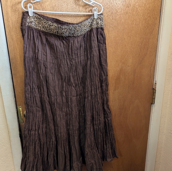 BCBG MaxAzria Skirt size large chocolate brown with sequined beaded waistband - Picture 2 of 3